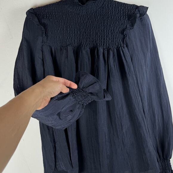 French Connection Women’s Blue Boza Smock Neck Regency Whimsygoth Witchy Top XS - Picture 5 of 10